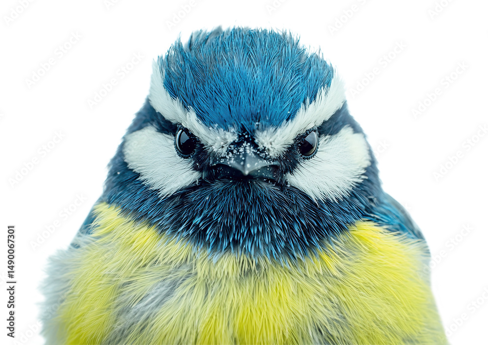 Eurasian Blue Tit. Portrait of a bird on a white background.