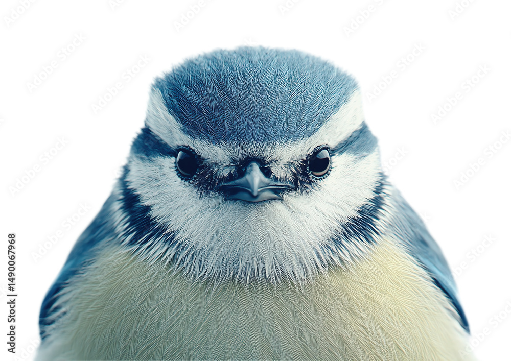 Eurasian Blue Tit. Portrait of a bird on a white background.
