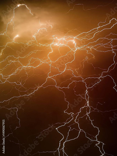 The composition draws the viewer's eye to the center of the image, where the most intense lightning activity occurs.