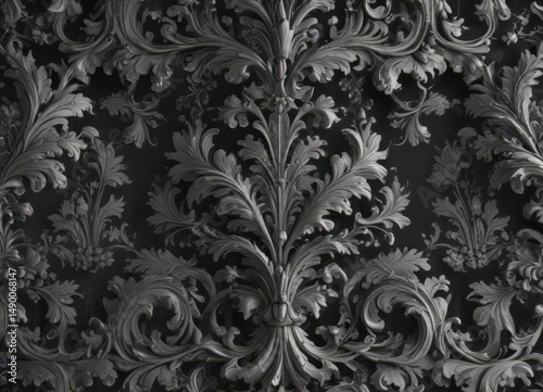 Monochrome damask, swirling acanthus leaves & ornate scrolls , vintage, pattern