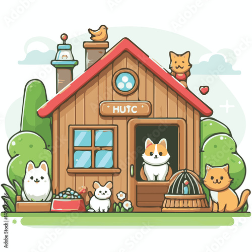 hutch, home, house, animal, wooden, pet, rabbit, background, bunny, wood, brown, farm, isolated, cage, cute, nature, fur, domestic, grass, furniture, livestock, white, illustration, small, vector, arc