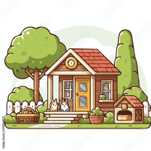 hutch, home, house, animal, wooden, pet, rabbit, background, bunny, wood, brown, farm, isolated, cage, cute, nature, fur, domestic, grass, furniture, livestock, white, illustration, small, vector, arc