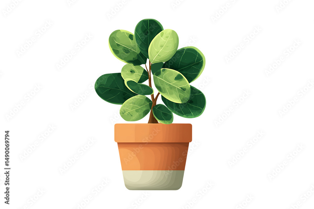 Fototapeta premium A Vibrant Potted Rubber Plant, A Delightful Indoor Greenery Isolated on transparent background, cutout
