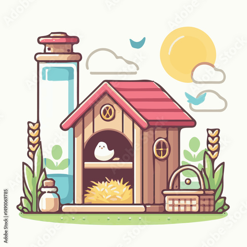 hutch, home, house, animal, wooden, pet, rabbit, background, bunny, wood, brown, farm, isolated, cage, cute, nature, fur, domestic, grass, furniture, livestock, white, illustration, small, vector, arc