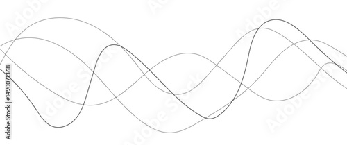 Abstract wavy black curved line on transparent background.