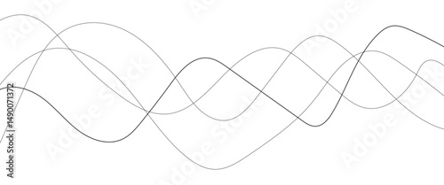 Abstract wavy black curved line on transparent background.