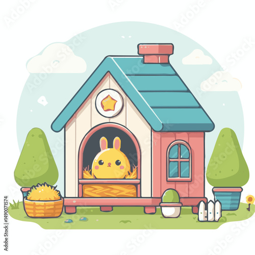 hutch, home, house, animal, wooden, pet, rabbit, background, bunny, wood, brown, farm, isolated, cage, cute, nature, fur, domestic, grass, furniture, livestock, white, illustration, small, vector, arc