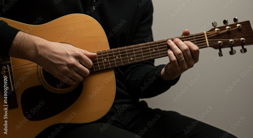 Fototapeta premium Acoustic Guitarist: A Moody Close-Up