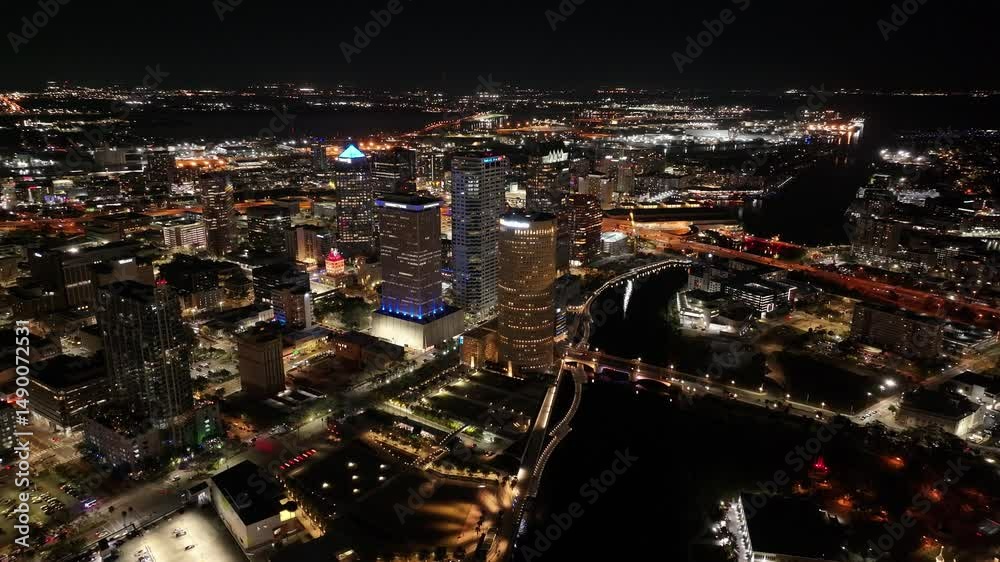 custom made wallpaper toronto digitalIlluminated Downtown At Tampa Florida United States. Birds Eye View Of Stunning Cityscape With Streets And Buildings. Night Highway Road Downtown Cityscape. Night Downtown Famous. Tampa Florida.