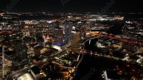 Wallpaper Mural Illuminated Downtown At Tampa Florida United States. Birds Eye View Of Stunning Cityscape With Streets And Buildings. Night Highway Road Downtown Cityscape. Night Downtown Famous. Tampa Florida. Torontodigital.ca