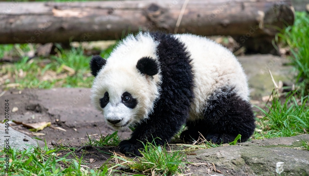 Fototapeta premium panda is walking on the ground