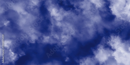 Luxurious watercolor textures on dark blue paper background.dark blue and white sunny cloudscapes in soft watercolors background texture. creative vintage foggy stains graphic design.