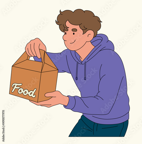 Male food delivery courier handing over a food box