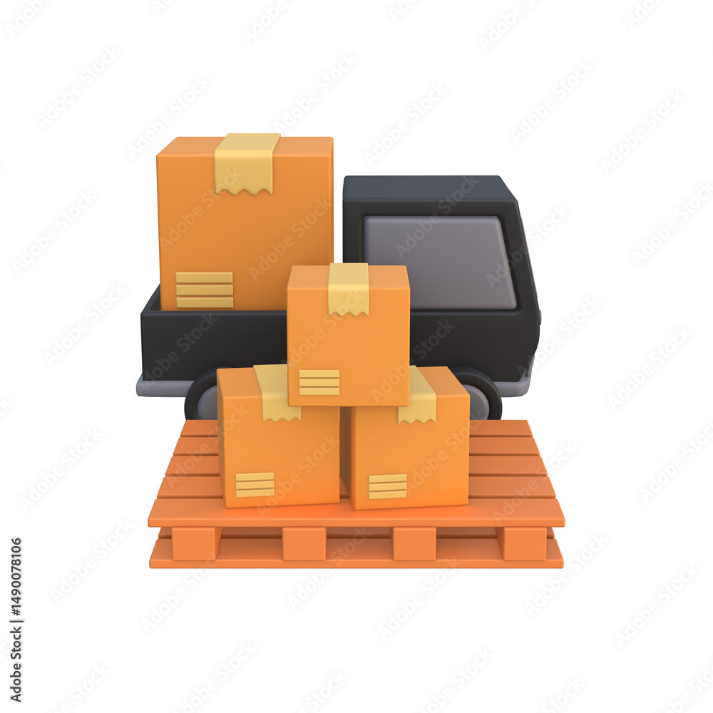 Obraz premium 3D Render of a Truck with Boxes on Pallet for Delivery