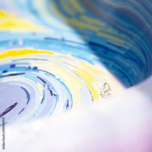 Abstract Swirls with Silver Ring and Water Droplets