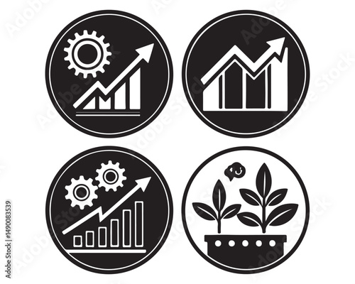 growth chart with circular arrows icon vector continuous improvement concept for graphic design, logo, website, social media, mobile app, UI illustration