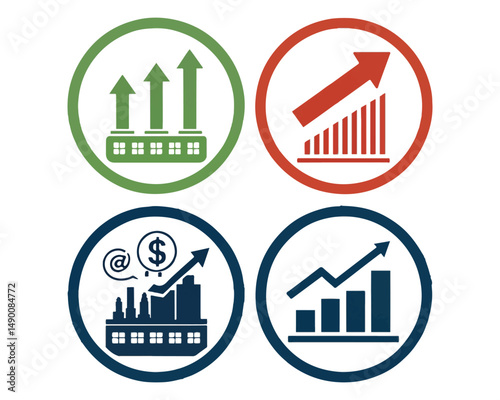 Business and Financial Growth Icons Industry and Environmental Sustainability Development Icons