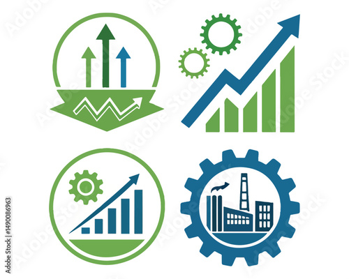 Business and Financial Growth Icons Industry and Environmental Sustainability Development Icons