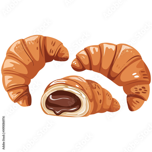 Set of buttery croissants pastries isolated vector illustration on white background