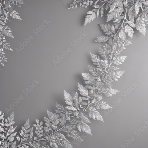 Shimmering silver leaf border, delicate lace details, elegant botanical design , deco, luxury