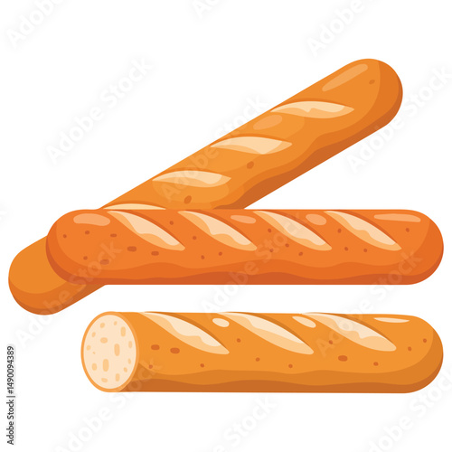 Bakery baguette french bread isolated vector illustration on white background