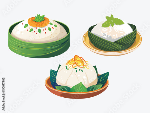 vector illustration of a vietnamese food Bánh Bò (Steamed Rice Cake with a Chewy Texture)