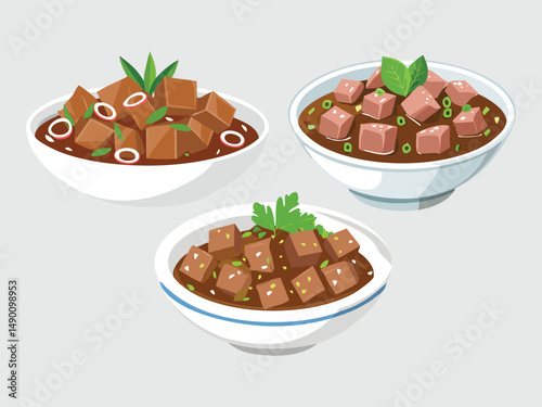 vector illustration of a vietnamese food Bò Lúc Lắc (Shaking Beef, Stir-Fried Marinated Beef Cubes)