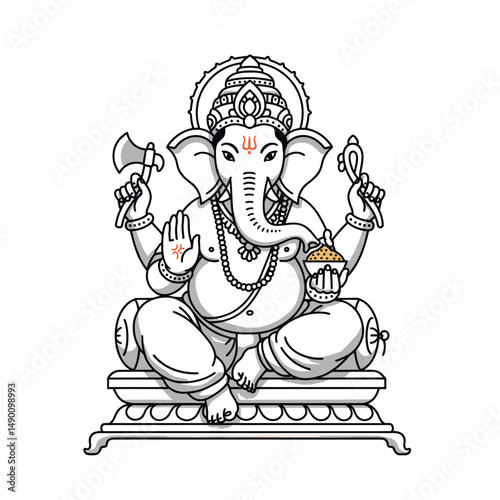 Vector-style Lord Ganesha drawings with intricate ornaments and detailed headgear.