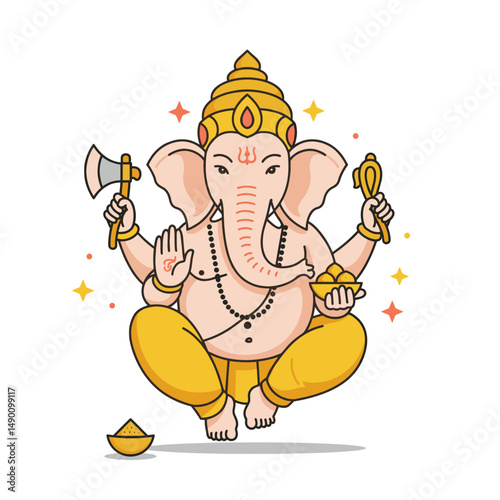 Vector-style Lord Ganesha drawings with intricate ornaments and detailed headgear.