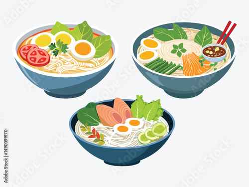 vector illustration of a vietnamese food Bún Mắm (Fermented Fish Noodle Soup from the Mekong Delta)
