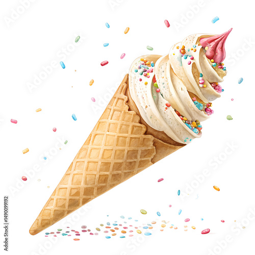 ice cream cone, Colorful ice cream cone with soft texture, PNG, isolated on transparent background .ice