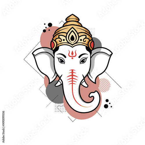 Multiple representations of Ganesha sitting cross-legged, holding symbolic items like modaks, lotuses, and weapons.
