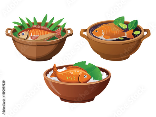 vector illustration of a vietnamese food Cá Kho Tộ (Caramelized Fish in Clay Pot)