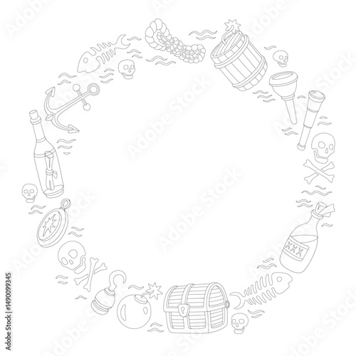 Coloring book wreath with pirate symbols