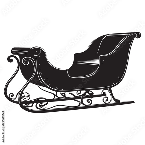 Santa’s Sleigh Silhouette, Festive Illustration, Santa Claus sleigh vector silhouette