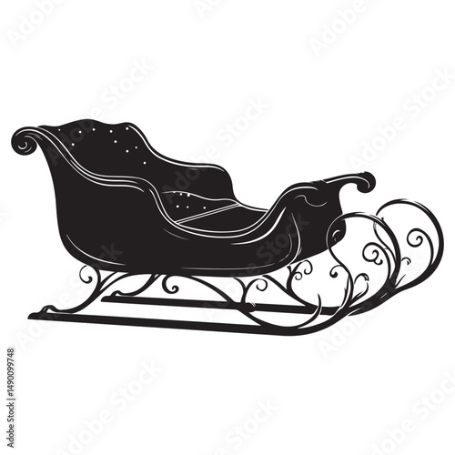 Santa’s Sleigh Silhouette, Festive Illustration, Santa Claus sleigh vector silhouette