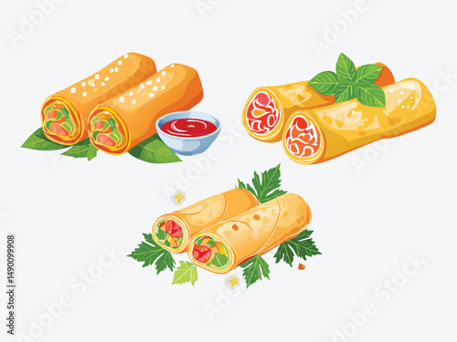 vector illustration of a vietnamese food Chả Giò (Deep-Fried Spring Rolls)