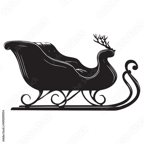 Santa’s Sleigh Silhouette, Festive Illustration, Santa Claus sleigh vector silhouette