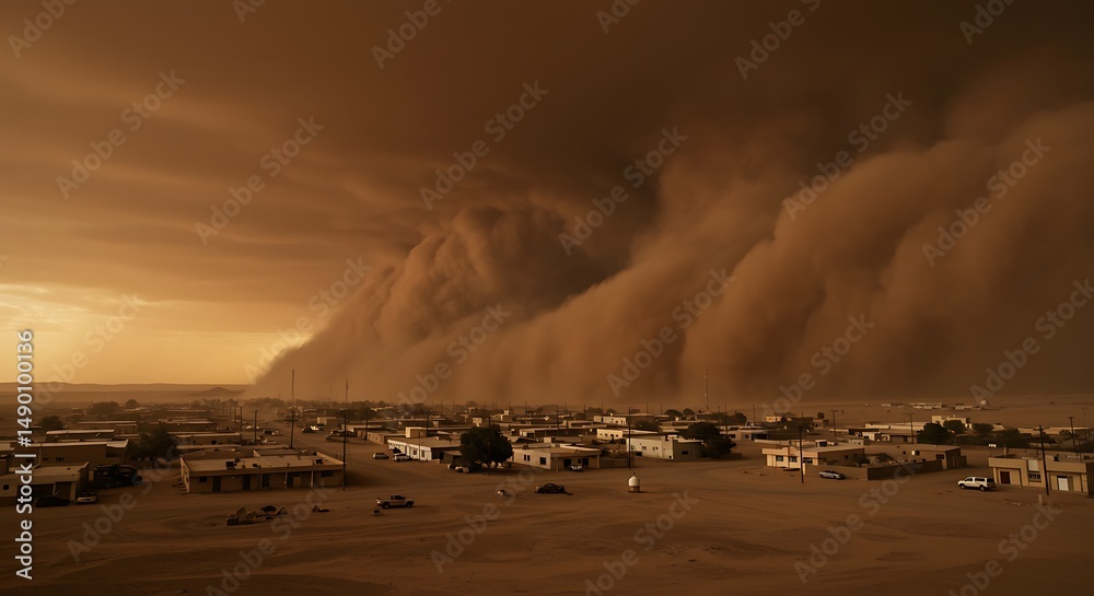 Fototapeta premium Approaching Dust Storm Over Small Town