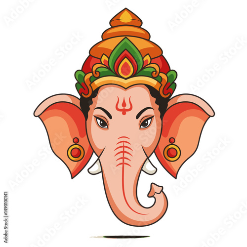 Multiple representations of Ganesha sitting cross-legged, holding symbolic items like modaks, lotuses, and weapons.