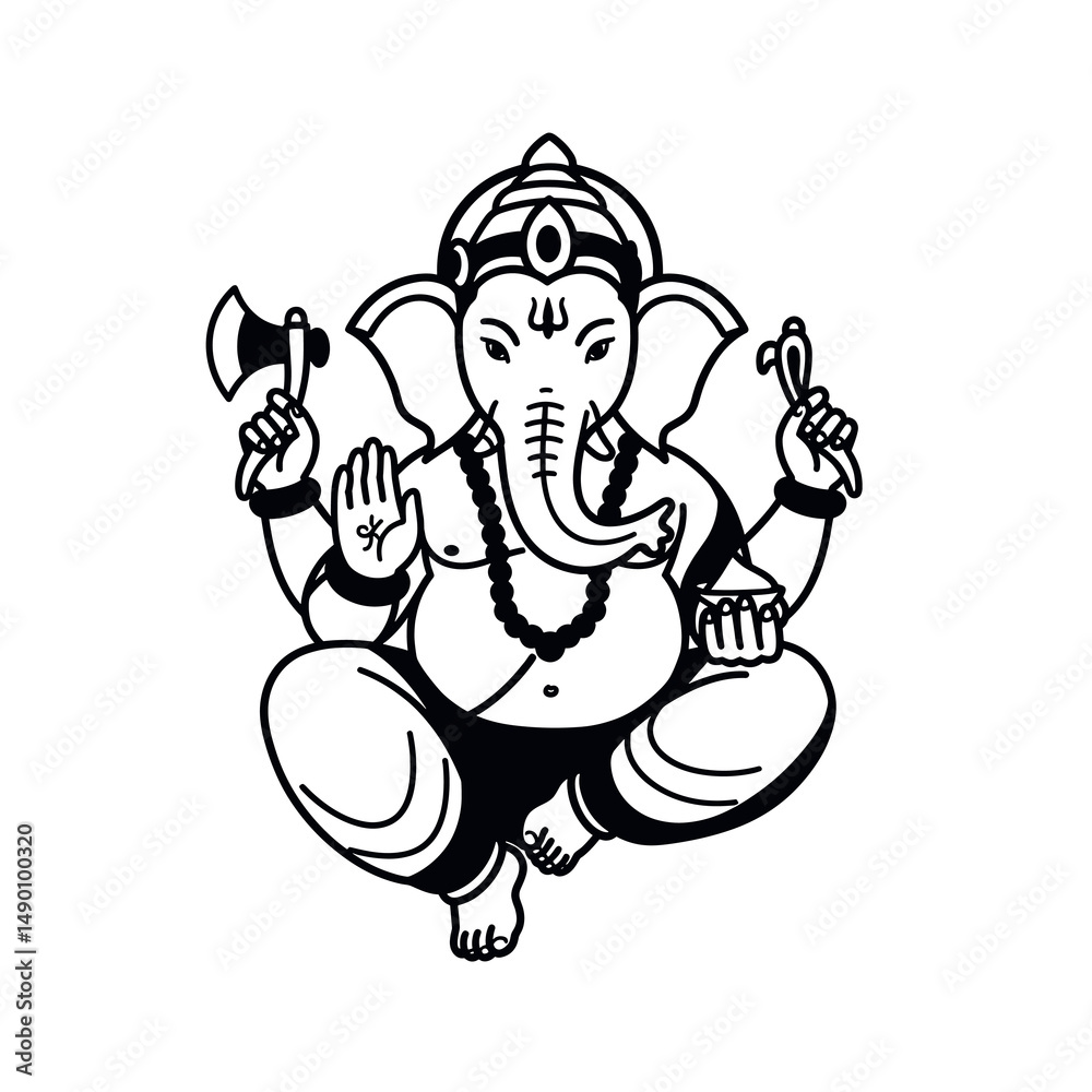 Fototapeta premium A mix of full-body and portrait Ganesha artworks with diverse artistic expressions from line art to full color.