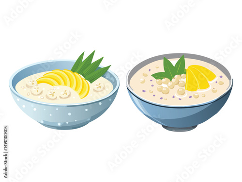 vector illustration of a vietnamese food Chè Chuối (Banana and Tapioca Pearls in Coconut Milk)