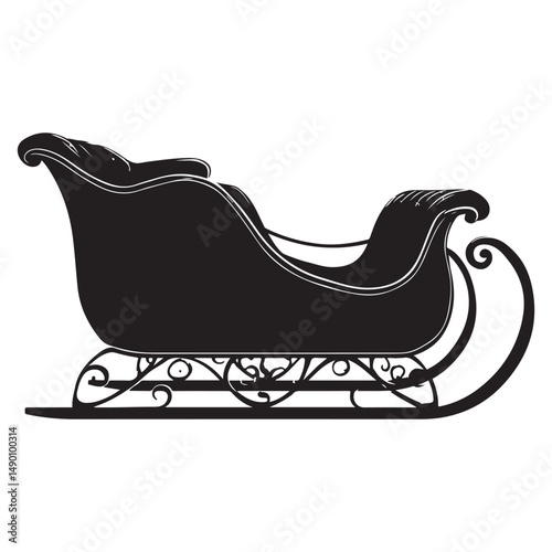 Santa’s Sleigh Silhouette, Festive Illustration, Santa Claus sleigh vector silhouette