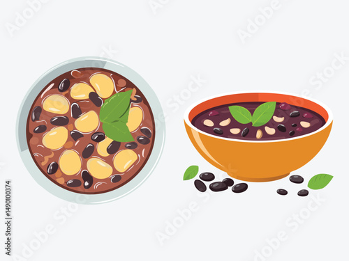 vector illustration of a vietnamese food Chè Đậu Đen (Black Bean Sweet Soup)