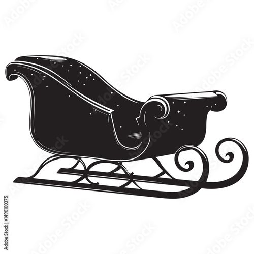 Santa’s Sleigh Silhouette, Festive Illustration, Santa Claus sleigh vector silhouette