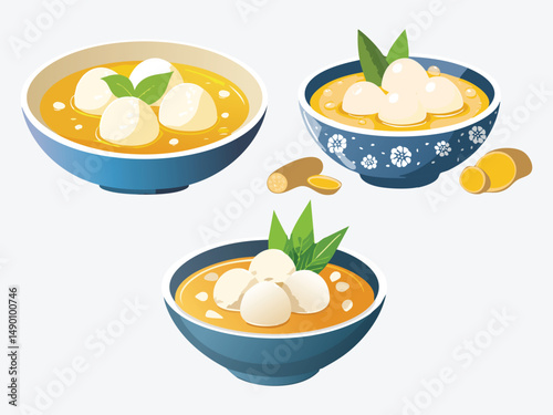 vector illustration of a vietnamese food Chè Trôi Nước (Sticky Rice Balls in Sweet Ginger Syrup)
