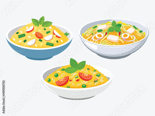 vector illustration of a vietnamese food Cơm Chiên Dương Châu (Vietnamese-Style Yangzhou Fried Rice)