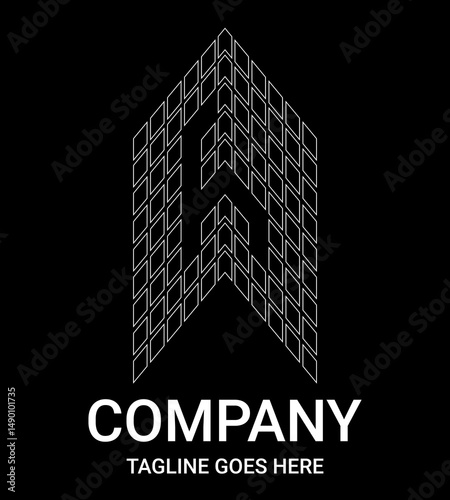 Real Estate Logo with outlined letter 'h'. Outline lowercase monogram. Perfect for t-shirts, sports cars, property, architecture, construction and buildings. The logo is formed by a grid of squares.