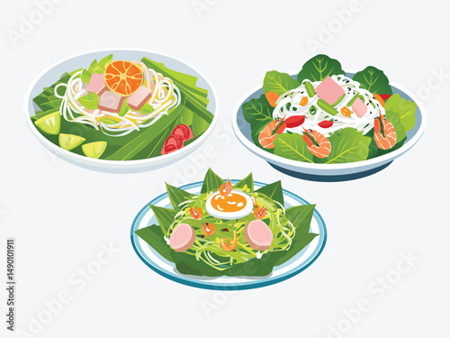 vector illustration of a vietnamese food Gỏi Ngó Sen (Lotus Stem Salad with Shrimp and Pork)