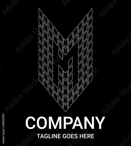Real Estate Logo with outlined letter "n". Outline lowercase monogram. Perfect for t-shirts, sports cars, property, architecture, construction and buildings. The logo is formed by a grid of squares.